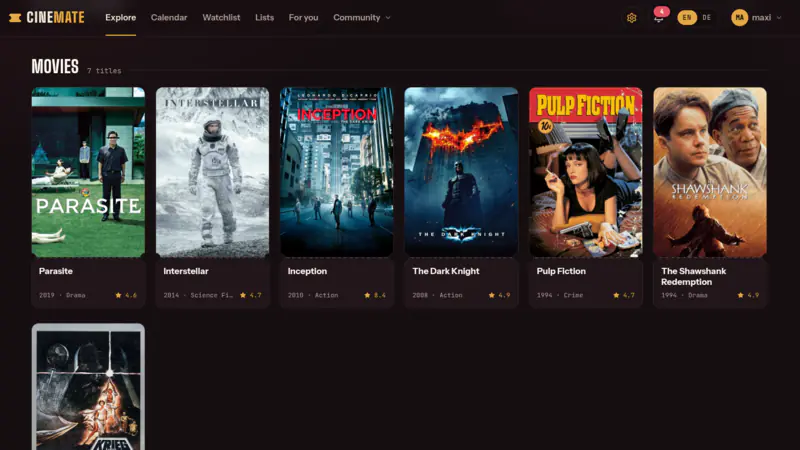 Screenshot of the CineMate movie overview