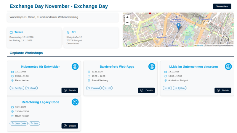 Screenshot of the Exchange Day Manager workshop overview